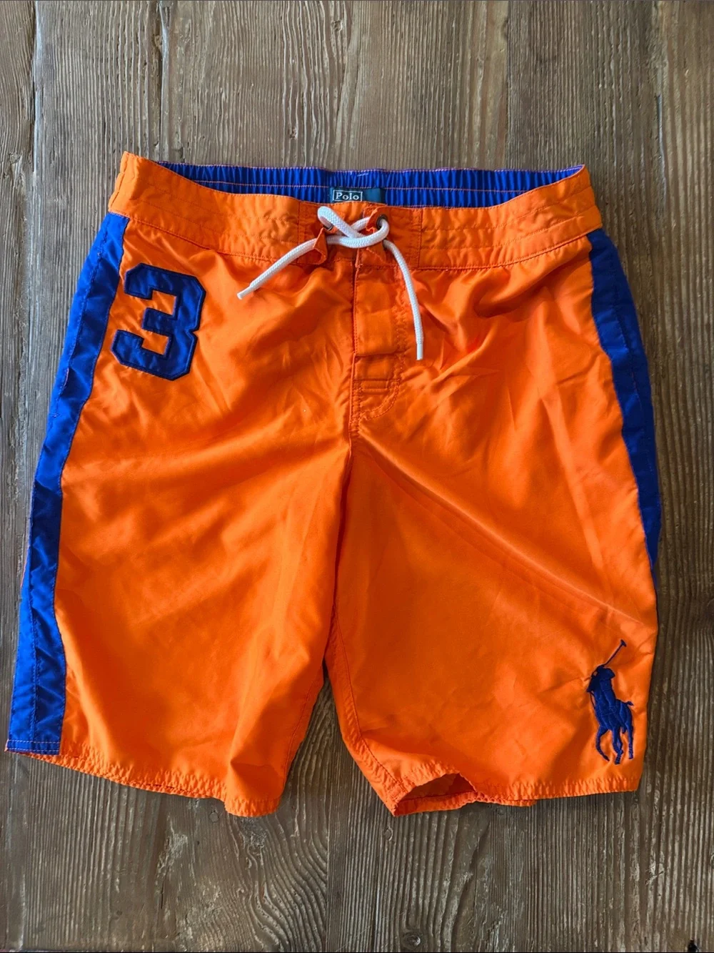 Polo by Ralph Lauren Orange Swim Trunks with Blue Trim L (14-16)